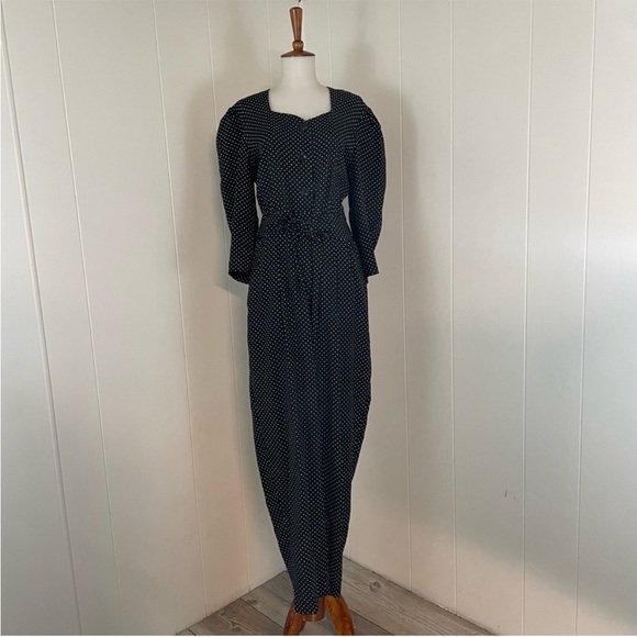 Vintage Polka Dot 3/4 Sleeve Henley Jumpsuit - Picture 1 of 11